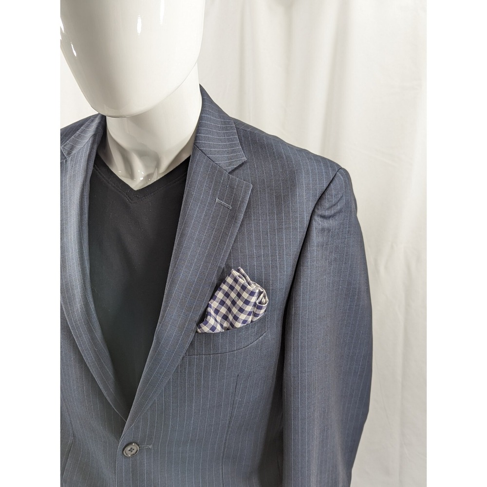 Jos. Bank Blazer Coat Sport‎ Suit Jacket Wool Blue Self Pinstripe 39R Flaws****